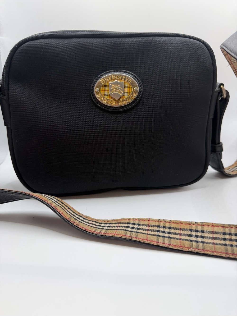 Burberry Black Crossbody Bag with Icon Plaque Authentic